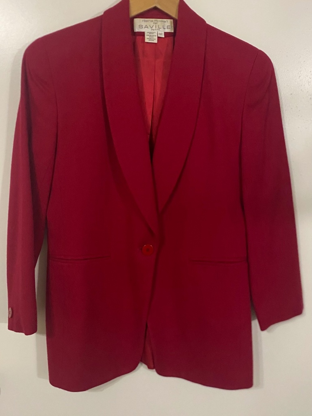 RENA ROWAN for SAVILLE WOMENS 100% WOOL BLAZER/JACKET SZ 8P RED SINGLE-BREAST